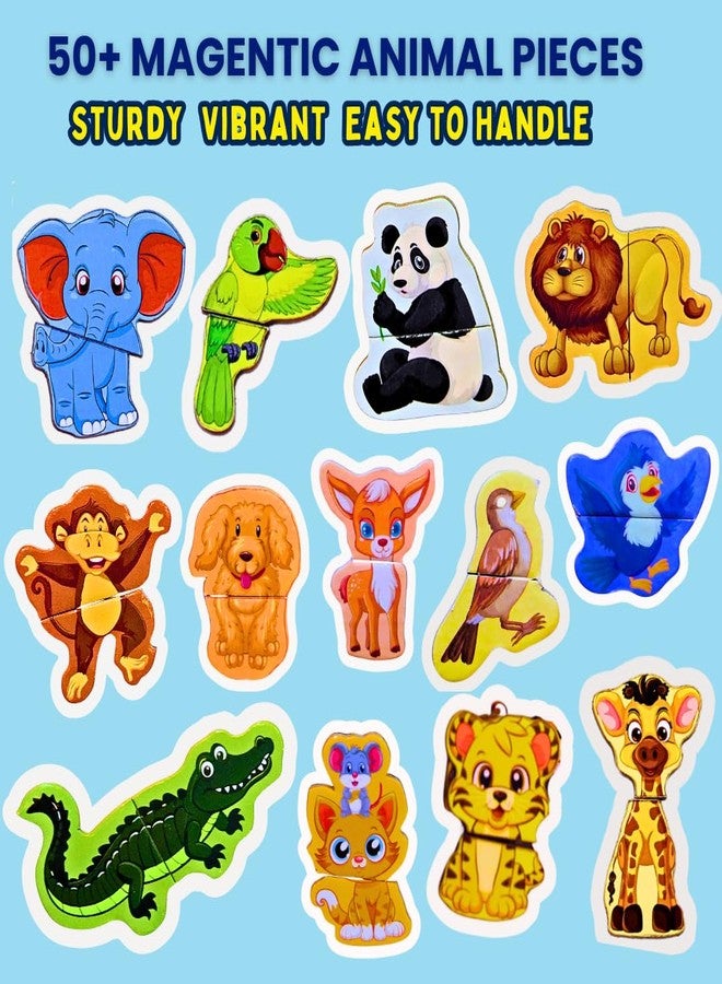 TOYJOS Wooden Magnetic Wild Animal Puzzle for Kids | 50+ Pieces Strong Magnetic Jigsaw with Wooden Board | Educational Learning Toy for Boys-Girls (Multicolor, Ages 2-7 Years) - Image 3